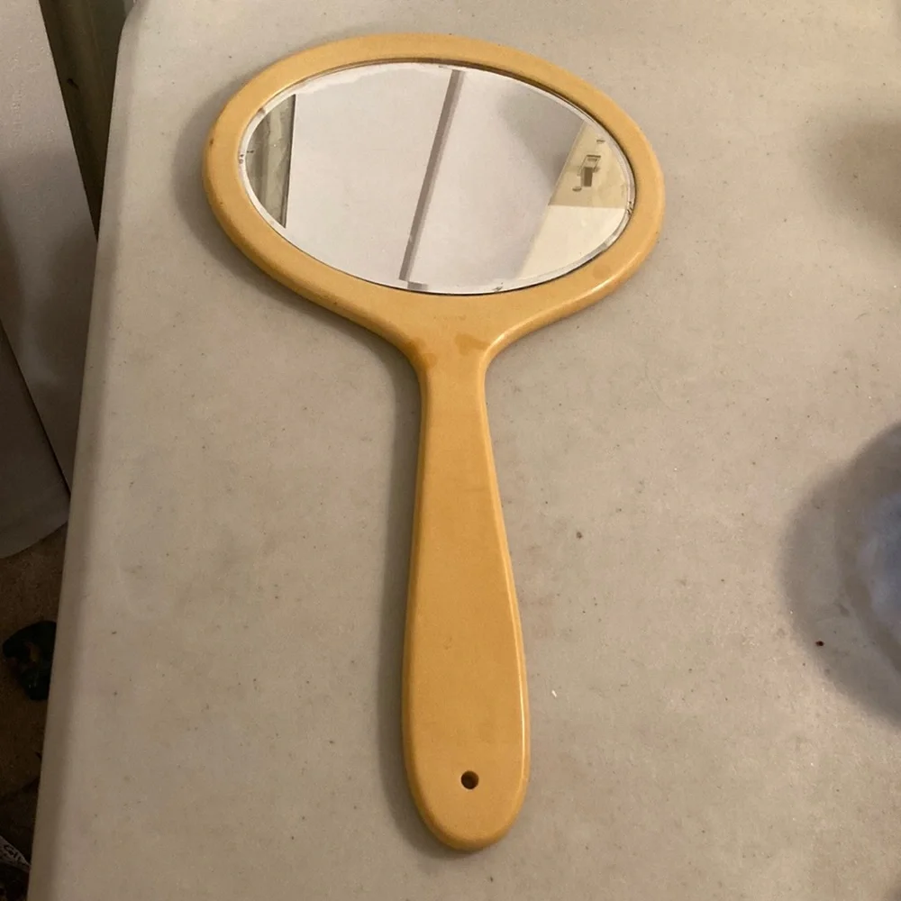 Antique Ivory Pyralin Bakelite Hand Held Mirror